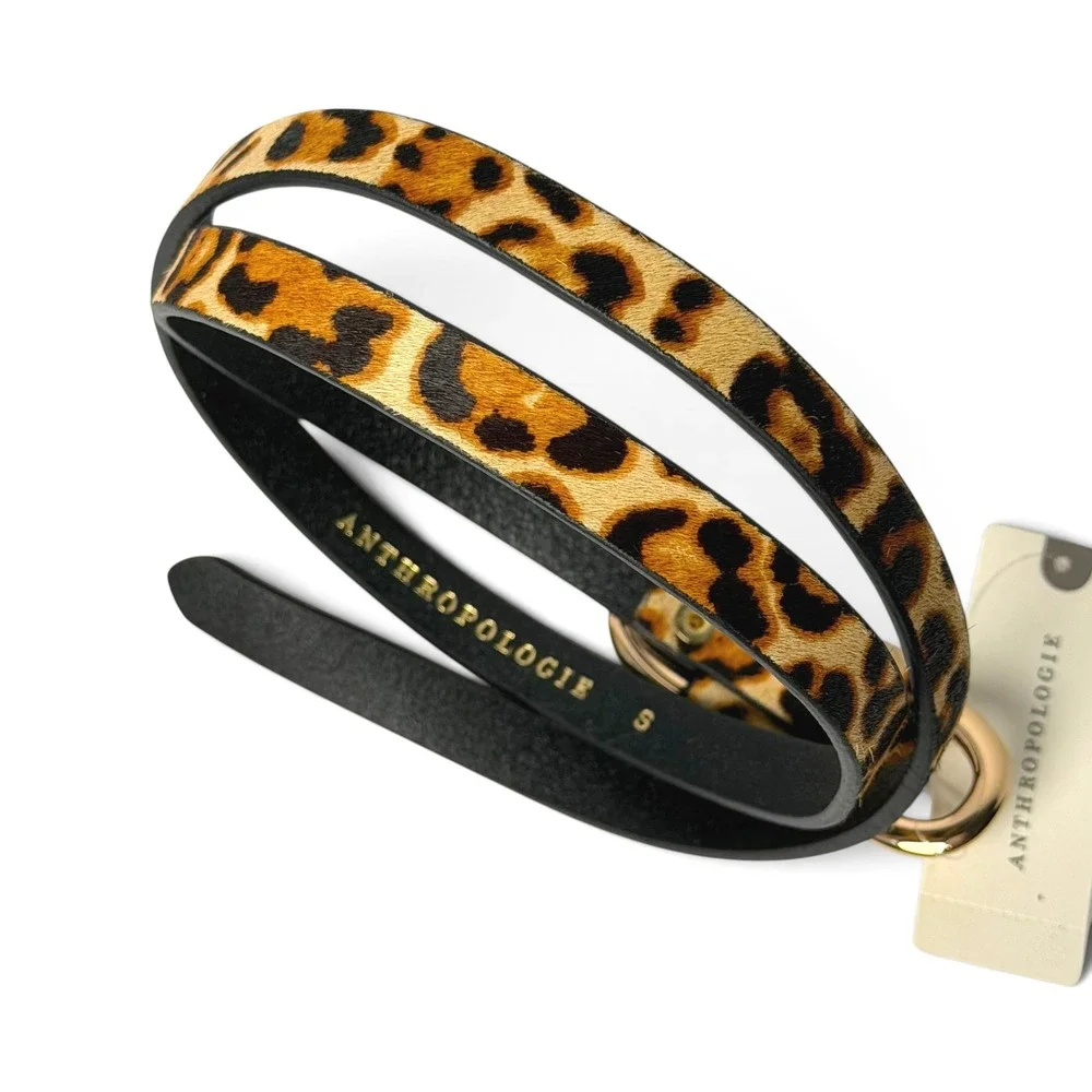 Anthropologie Blake Skinny Belt S NWT Cheetah Leopard Calf Hair Gold Modern